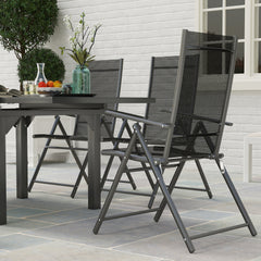 Outsunny 7 Piece Outdoor Dining Set with Extendable Table and 6 Folding Chairs for Patio, Balcony, Deck, Grey