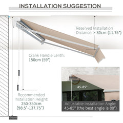 Outsunny 4x2.5m Manual Awning Window Door Sun Weather Shade w/ Handle Beige