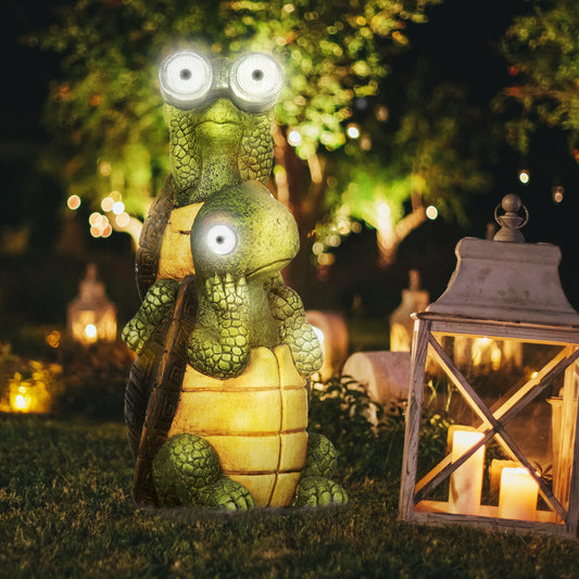 Outsunny Vivid 2 Tortoises Garden√Ç Statue with Solar LED Light, Outdoor Ornament Art Sculpture Home Decoration for Porch, Deck, Grass