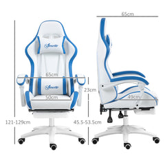 Vinsetto Computer Gaming Chair, PU Leather Desk Chair with Footrest, Swivel Task Chair with 135√Ç¬∞ Reclining Back and Lumbar Support, PC Chair for Adults, White and Blue