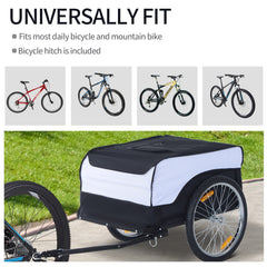 HOMCOM Bike Trailer Cargo in Steel Frame Extra Bicycle Storage Carrier with Removable Cover and Hitch (White and Black)