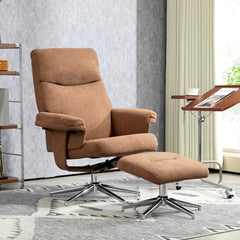 HOMCOM Velvet-Feel Recliner Chair and Ottoman - Light Brown