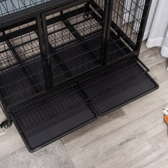 PawHut 43" Heavy Duty Metal Dog Crate Pet Cage with Tray Wheeled Dog Kennel - Black (Large)