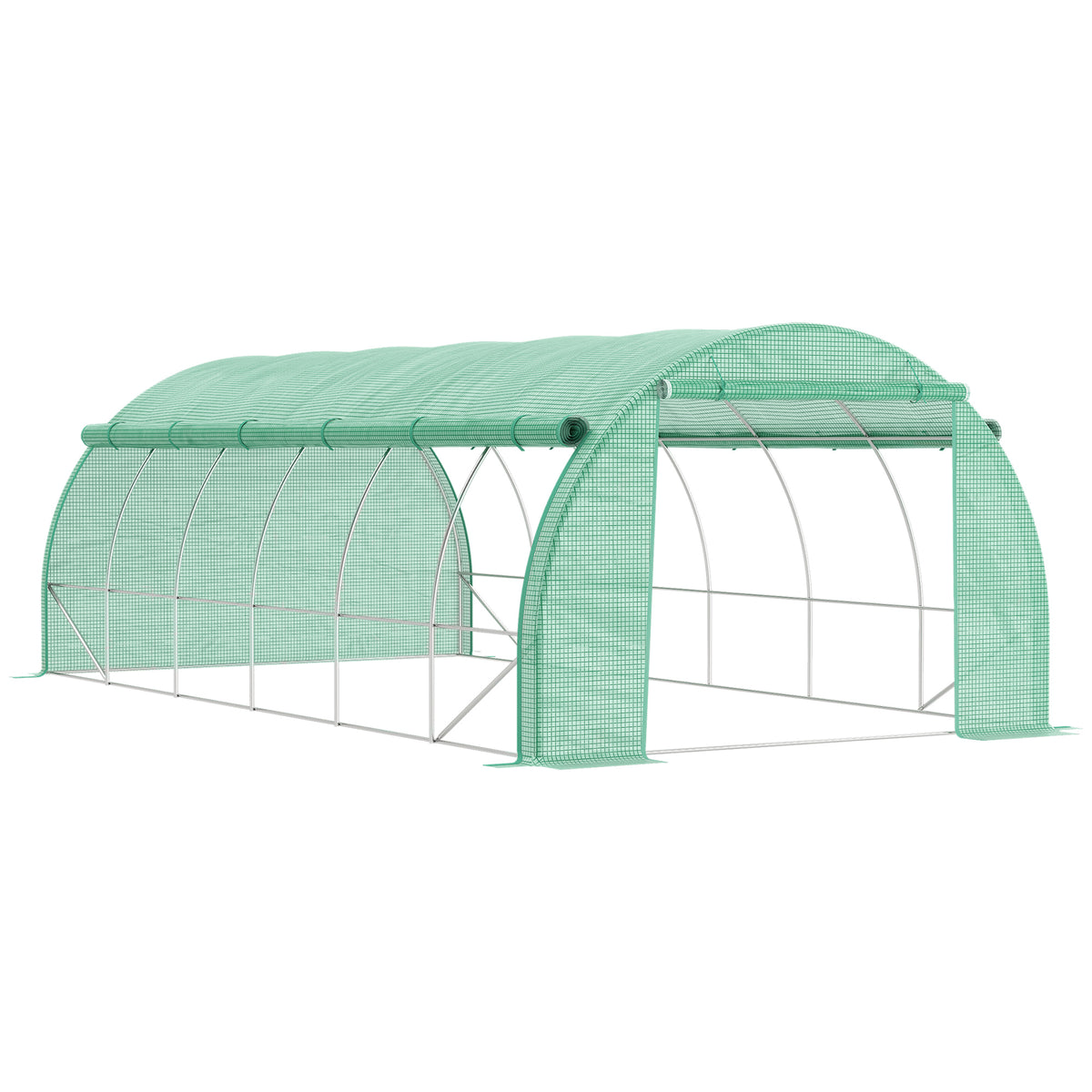 Outsunny Polytunnel Greenhouse Walk-in Grow House Tent with Roll-up Sidewalls, Zipped Door and 12 Windows, 6x3x2m Green