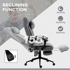 Vinsetto Office Chair, 6 Point Massage Desk Chair, Computer Chair with Footrest & Head Pillow, 360√Ç¬∞ Swivel Recliner Chair for Home Office, Grey