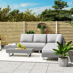 Outsunny 5-Seater Rattan Wicker Sofa Set Furniture Patio Tea Table Set with Cushions, Light Grey