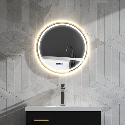 HOMCOM 60cm Anti-Fog LED Bathroom Mirror - Gold Tone