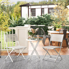 Outsunny 3 Pieces Outdoor Bistro Set, Glass Top Outdoor Table and 2 Folding Chairs with Protecting Feet, White