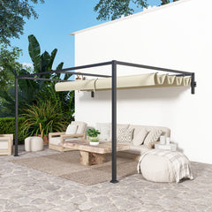 Outsunny 3 x 4m Steel Pergola, with Retractable Canopy - Khaki