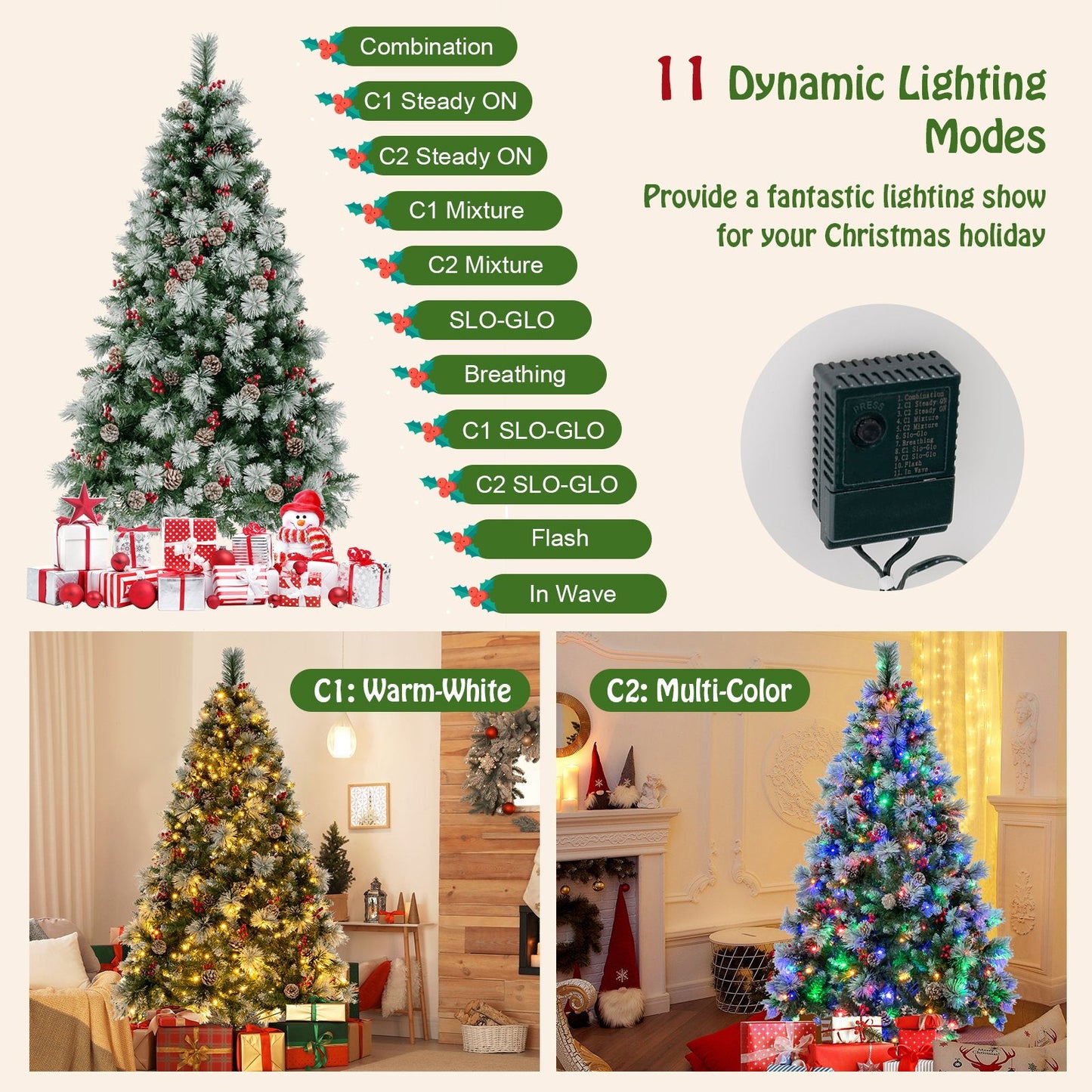 6/7 Feet Artificial Xmas Tree with Fiber Optics and 8 Lighting Modes