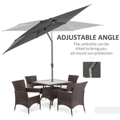 Outsunny 3 x 2m Garden Parasol Umbrella, Outdoor Market Table Umbrella with Aluminium Pole & Crank, Rectangular Tilting Parasol Sun Shade Canopy, Grey