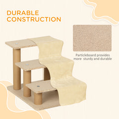 PawHut Three-Step Dog Stairs, with Washable Plush Cover, for High Bed Sofa, Dog Stairs for Small Dog and Cat - Beige