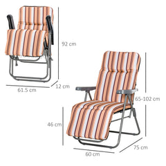 Outsunny Reclining Garden Chair Set of 2, 5-Level Adjustable Zero Gravity Chairs with Cushions, Folding Sun Lounger Garden Recliner Chairs with Armrests for Outdoor, Patio, Orange Stripe