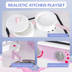 HOMCOM Kids Pretend Kitchen Playset w/ Cooking Toy Accessories - Pink