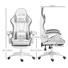 Vinsetto Computer Gaming Chair, PU Leather Desk Chair with Footrest, Swivel Task Chair with 135√Ç¬∞ Reclining Back and Lumbar Support, PC Chair for Adults, White and Grey