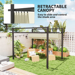 Outsunny 3 x 3m Aluminium Pergola, with Retractable Roof - Grey/Khaki