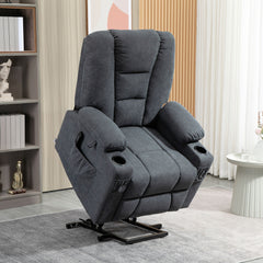 HOMCOM Oversized Riser and Recliner Chairs for the Elderly, Fabric Upholstered Lift Chair for Living Room with Remote Control, Side Pockets, Cup Holder, Charcoal Grey