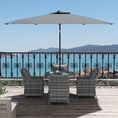 Outsunny 4 Seater Rattan Dining Set with Parasol & Cushions - Mixed Grey