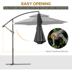 Outsunny 2.7m Banana Parasol Cantilever Umbrella with Crank Handle, Double Tier Canopy and Cross Base for Outdoor, Hanging Sun Shade, Black