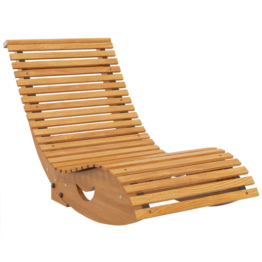 Outsunny Outdoor Rocking Chair w/ Slatted Seat, Wooden Rocking Chair, 130cm x 60cm x 60cm, Teak