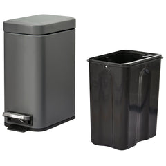 HOMCOM 5L Rectangular Compact Bin Steel Body Removable Bucket Quiet-Close Lid w/ Pedal Lid Rubbish Trash Can Home Office Bedroom Bathroom Living Room Garbage Tidy Clean Grey