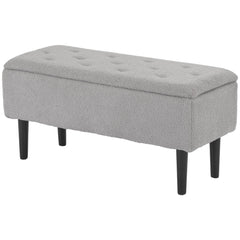 HOMCOM 47L Storage Ottoman, End of Bed Bench with Wooden Legs, Fabric Footstool for Living Room, Bedroom, 95 x 38 x 45cm, Grey