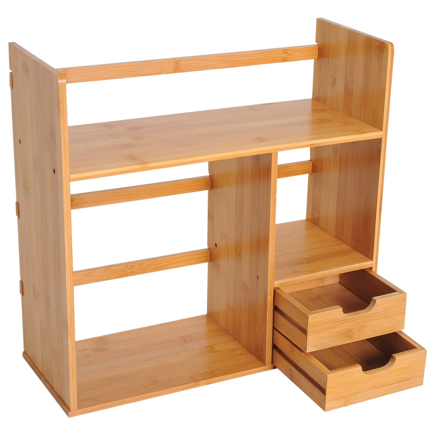 HOMCOM Desk Organiser Compartments Desktop Bookshelf Stationery Storage Shelf Document File Holder with 2 Drawers 2-way Reversed Use Bamboo