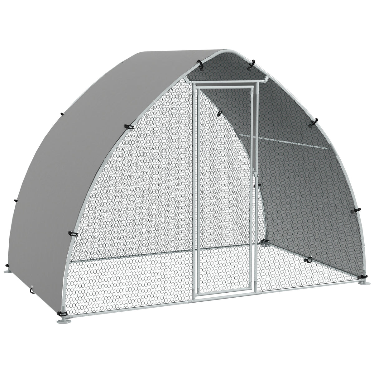 PawHut Galvanised Outdoor Chicken Coop with Cover, for 4-6 Chickens, Hens, Ducks, Rabbits, 3 x 1.9 x 2.2m - Silver Tone