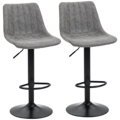 HOMCOM Bar Stools Set of 2, Swivel Counter Height Barstools with Back, Adjustable Bar Chairs, Breakfast Dining Stools for Kitchen Island Counter with Adjustable Steel Footrest & Base, Grey