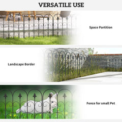 Outsunny Decorative Garden Fencing, 5PCs Outdoor Picket Fence Panels, Rustproof Metal Wire Landscape Flower Bed Border Edging Animal Barrier, Black