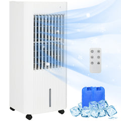 HOMCOM Portable 3-in-1 Air Cooler with 5 Litre Capacity, Oscillation, LED Display, Remote, 15 Hour Timer, Evaporative Air Cooler Fan with 3 Speeds, 3 Modes, Ice Packs, for Home Office