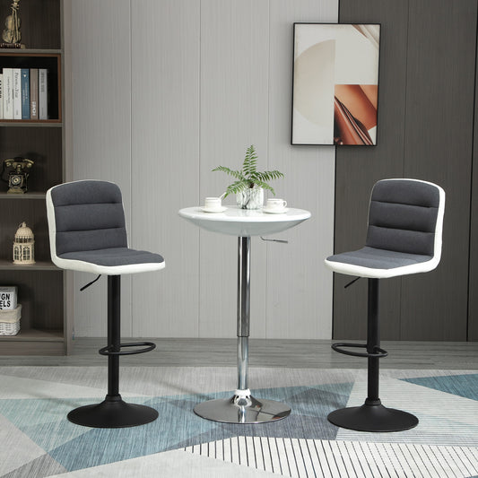 HOMCOM Bar Stools Set of 2, Height Adjustable Bar Chairs in Fabric and Faux Leather, 360√Ç¬∞ Swivel Kitchen Stool with Backrest and Footrest, Dark Grey