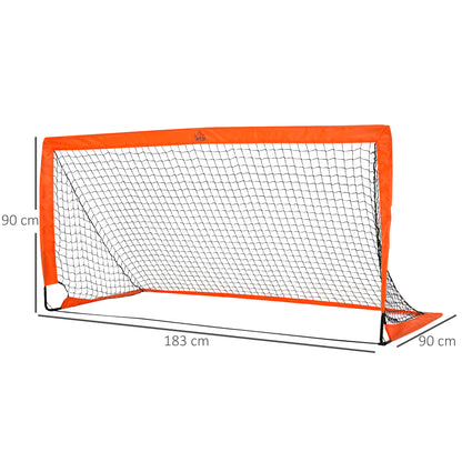 HOMCOM Set of 2 Football Goal Net 6 x 3 ft Foldable Outdoor Sport Training Teens Adults Football with Carrying Bag Orange
