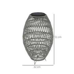 Outsunny Rattan Solar Lamp, Garden Solar Lantern with Auto On/Off Light, IP44 Waterproof, Decorative Outdoor Rattan Lamp for Porch, Pathway, Grey