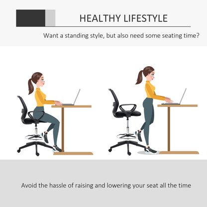 Vinsetto Ergonomic Mesh Back Draughtsman Chair, Tall Standing Desk Chair with Adjustable Height and Footrest 360√Ç¬∞ Swivel, Black