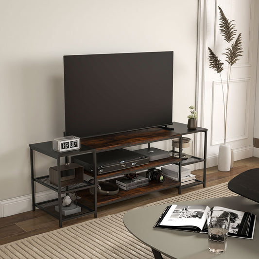 HOMCOM TV Unit Cabinet for TVs up to 60 Inches, Industrial TV Stand with Storage Shelves for Living Room, Brown and Black