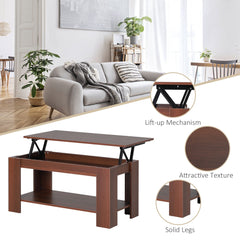 HOMCOM Lift Up Top Coffee Table with Hidden Storage and Open Shelf, Modern Wooden Sofa Side End Tea Table for Living Room 100W x 50D x 63H cm