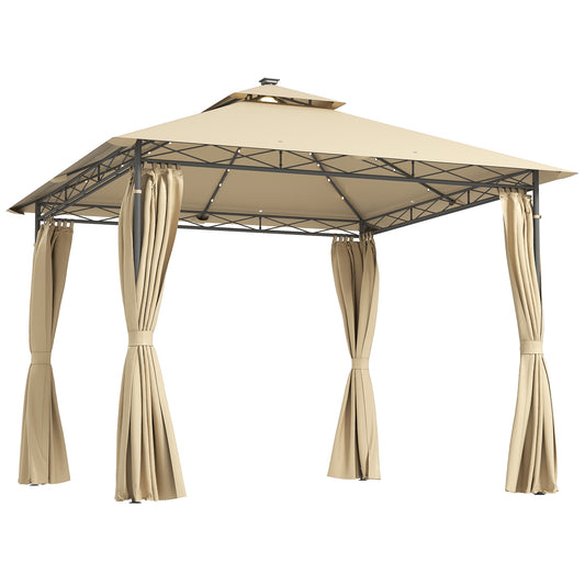 Outsunny 3 x 3 m Solar LED Metal Gazebo - Beige