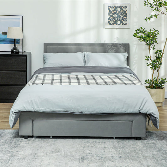 HOMCOM Double Size Ottoman Bed Frame, with Front Drawer - Grey