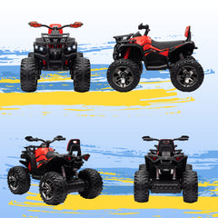 HOMCOM 12V Quad Bike ATV with LED Lights, Music, Backrest, Forward, Backward, Red