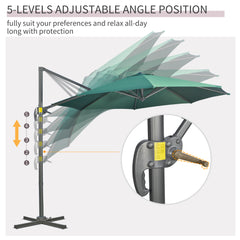 Outsunny 3 x 3(m) Cantilever Parasol with Cross Base, Garden Umbrella with 360√Ç¬∞ Rotation, Crank Handle and Tilt for Outdoor, Patio, Green