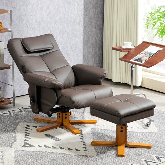 HOMCOM Faux Leather Massage Recliner Chair, with Storage Ottoman - Brown