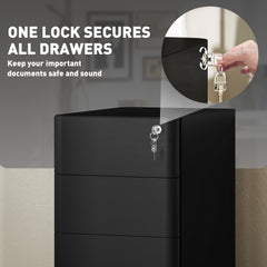 Vinsetto 3-Drawer Steel Filing Cabinet with Lock - Black