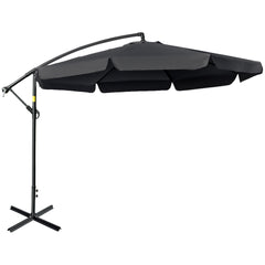 Outsunny 2.7m Garden Banana Parasol Cantilever Umbrella with Crank Handle and Cross Base for Outdoor, Hanging Sun Shade, Black