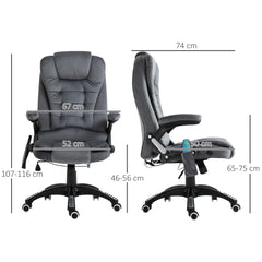 Vinsetto Massage Recliner Chair Heated Office Chair with Six Massage Points Velvet-Feel Fabric 360√Ç¬∞ Swivel Wheels Grey