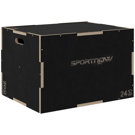 SPORTNOW Multi-Faceted Jump Box, Wooden Step Up Box, for Home, Gym, Exercise, 51/61/76cm- Black