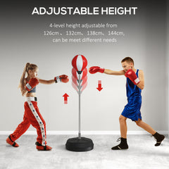 HOMCOM Punching Bag with Stand, Free Standing Boxing Set, Speed Bag with Speedball Adjustable Height from 126cm to 144cm for Teens, Red