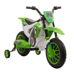 HOMCOM 12V Kids Electric Motorcycle Ride-On, with Training Wheels, for Ages 3-6 Years - Green