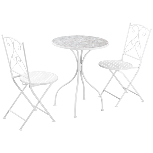 Outsunny Three-Piece Metal Bistro Set - White