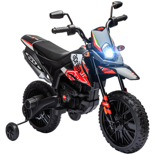 AIYAPLAY 12V Aprilia Licenced Kids Motorbike with Training Wheels, Spring Suspension, LED Light, USB, Music, Red